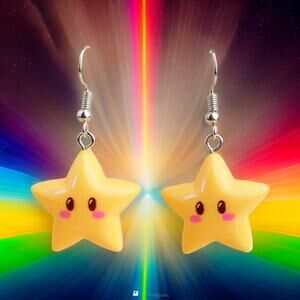 New Mario Yellow Super Star Dangle Earrings Anime Retro‎ Kart Luigi Kawaii